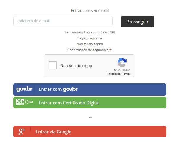 Tela de Login Protocolo Eletrônico